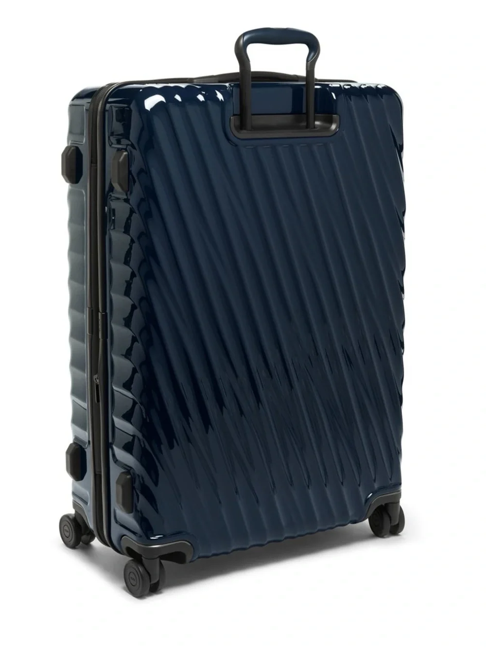 Tumi Large Expandable Checked Glossy Navy Hard-Shell Spinner Luggage suitcase